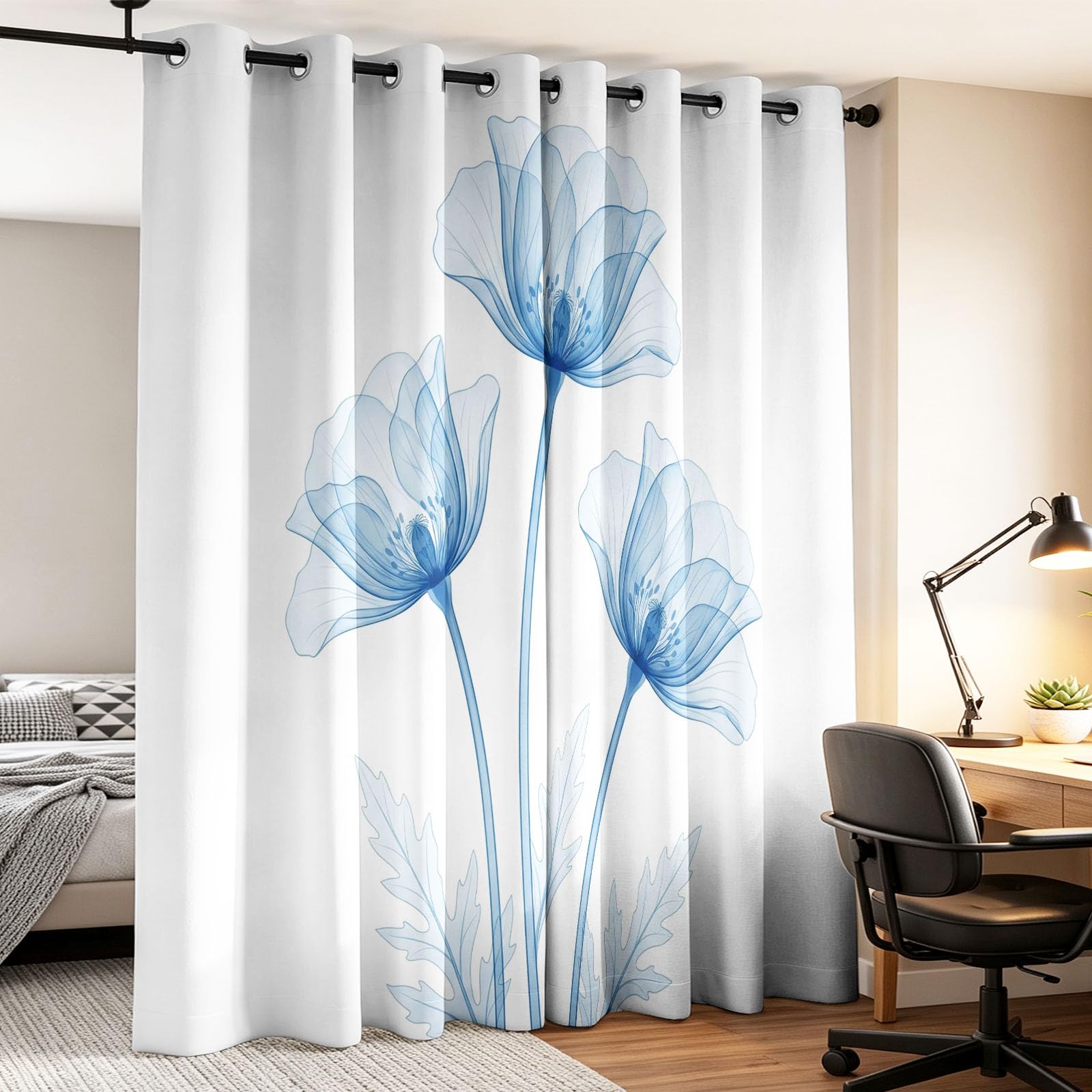 Générique Rideau Occultant Moderne Floral, Rideau Thermique Motif Floral Botanique, Lot de 2 Rideaux Opaque à Oeillets pour Fenetre Chambre Salon Chambre Enfant, 117 x 137 CM