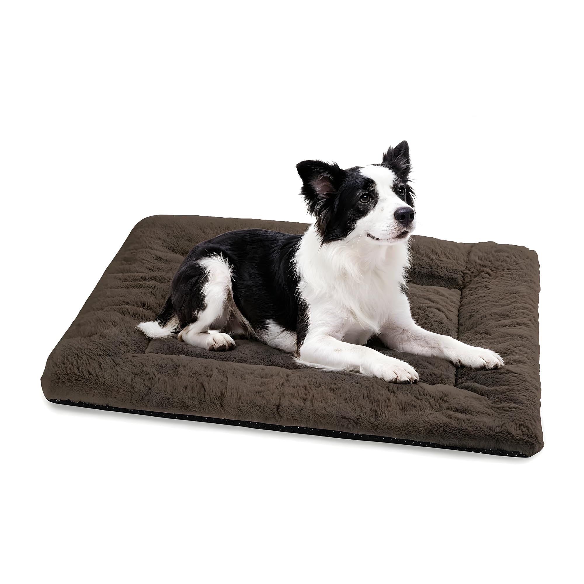 Alruno Washable Dog Bed 60x50cm, Warm Plush Fleece Pet Crate Mat with Non-Slip Bottom, Cozy Comfort Cushion for Small Dogs & Cats, Portable Travel Bed, Brown