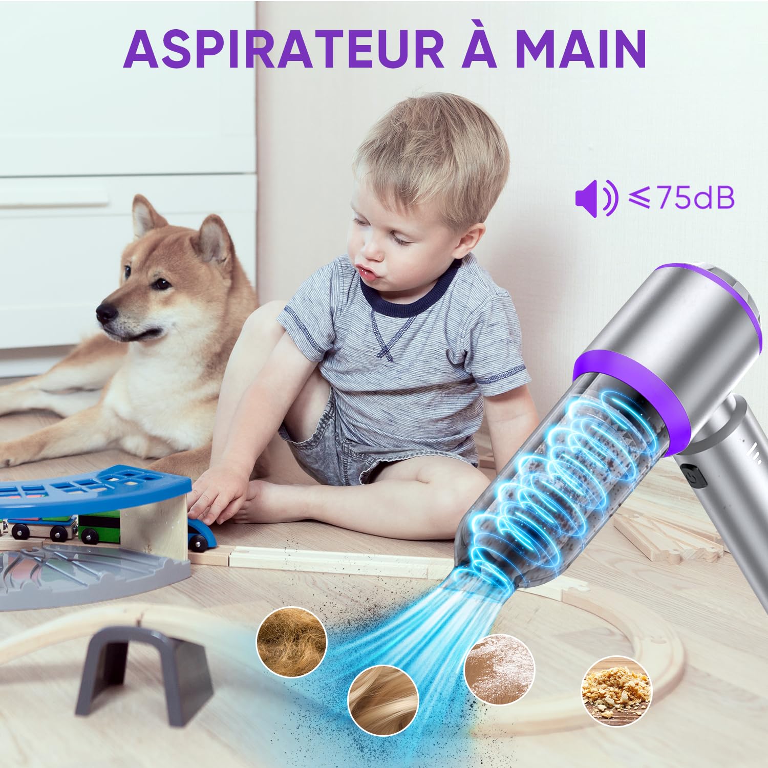 oGoDeal Aspirateur Voiture, 26000PA Aspirateur à Main Puissant sans Fil Portable, Mini Aspirateur de Voiture à 3 Niveaux Réglables avec 4 HEPA Filtre pour Voiture, Cuisine, Maison et Poils d'animaux