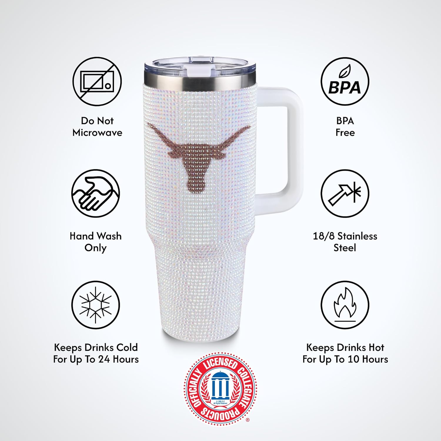 The Memory Company Officially Licensed NCAA - 40oz White Bling Game Day Tumbler - Image 7