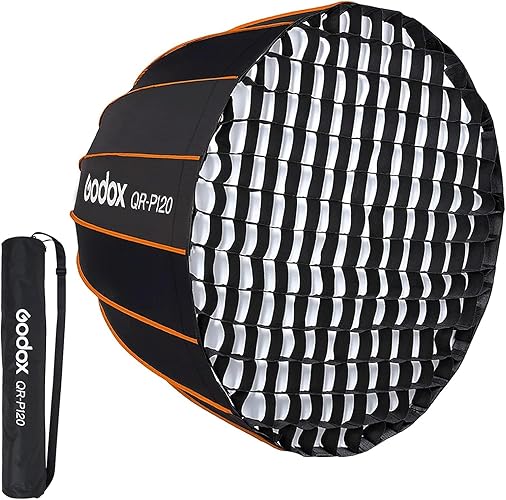 Godox QR-P120 120cm Softbox Bowens Mount Parabolic Softbox Quick Setup with Grid Folding Quick Set Compatible with Godox SL-60W VL150 UL150 SL150II SZ150R etc. - Godox QR-P120(with grid)