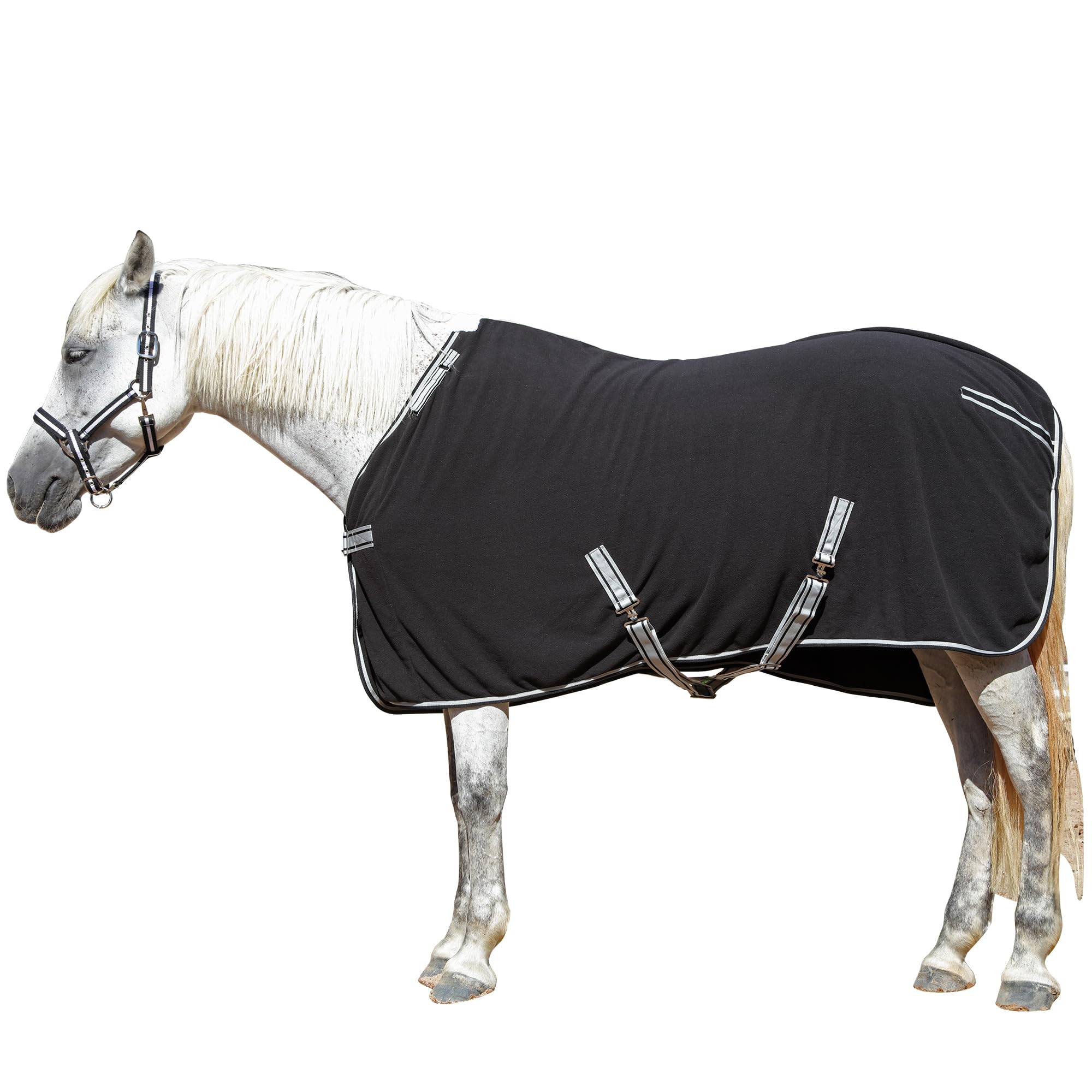 Leberna Fleece Cooler for Horses, Breathable Anti-Sweat Moisture-Wicking Quick-Dry Stable Rug for Post-Ride Care, Travel & Shows (Black, 7'0")