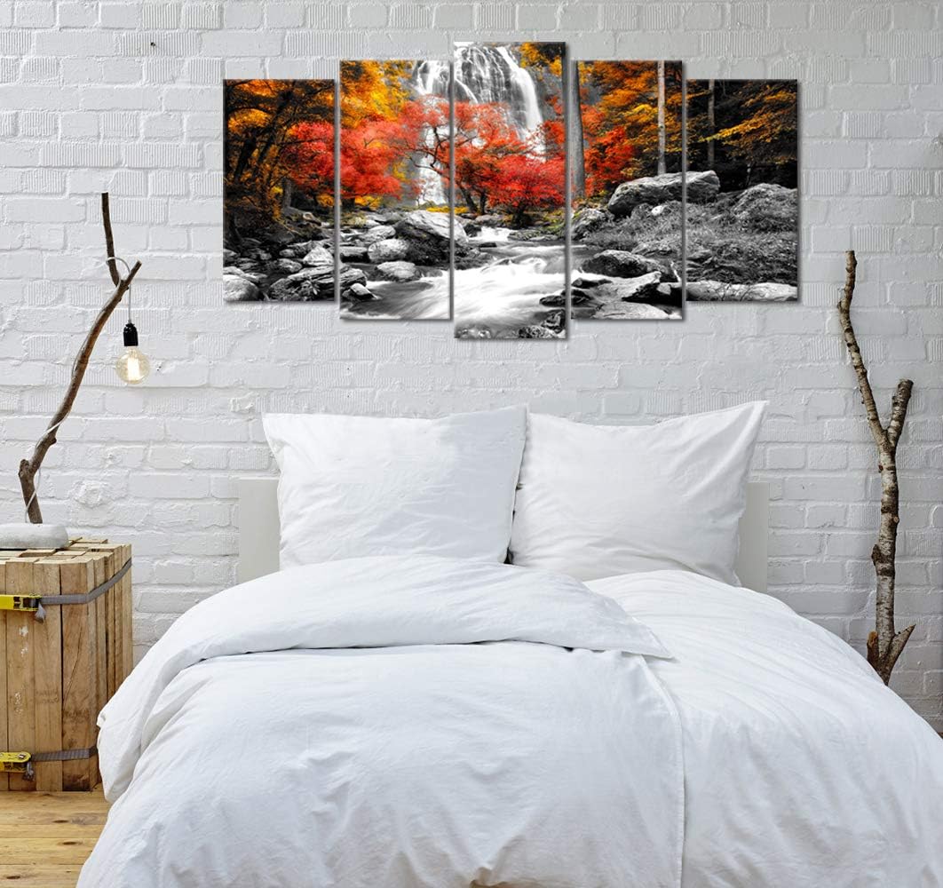 Visual Art Decor 5 Piece Autumn Wall Art Nature Landscape Pictures Fall Room Decor Framed Overall 60inchx32inch