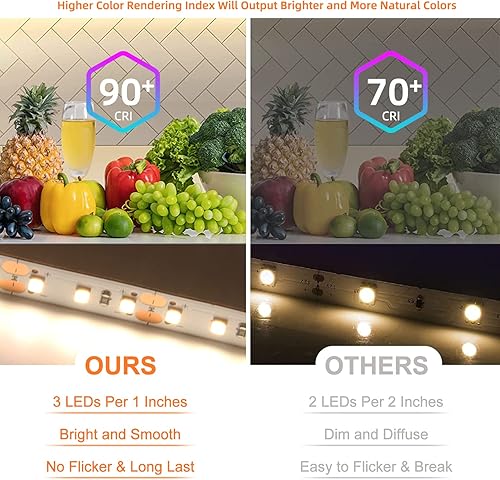 Miniatura 6 de VST Tira de luces LED de color blanco cálido, 120 LEDsm, 1000 lmM, 9.6 WM, CRI 90+, cinta LED de 12 V 2835 cortable, conectable, tiras LED