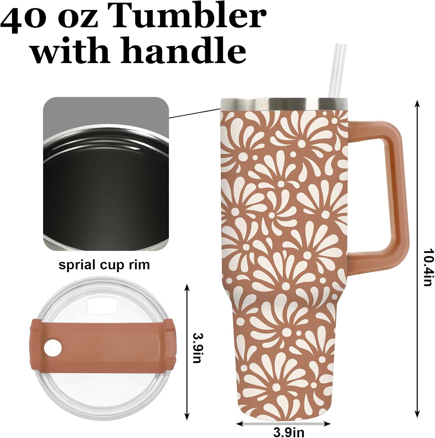 Cielito Lindo Tumbler with Handle Stainless Steel Cup 40oz Platos De Barro Terracotta Flower Tumbler with Lid Straw for Mexican Fiesta Cinco de Mayo Decor