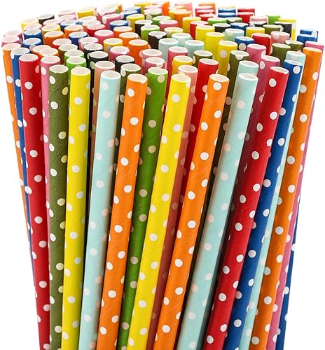 200PCS Multi-Color Biodegradable Paper Straws for Party Supplies,Birthday,BridalBaby Shower, Christmas Decorations and Holiday Celebrations (Dot)