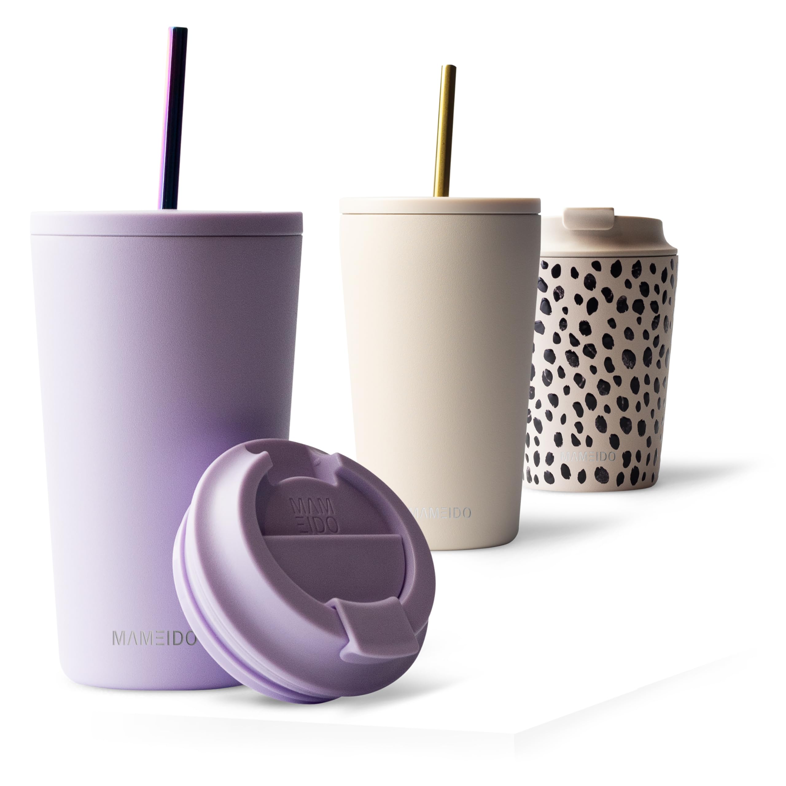 MAMEIDO Insulated Coffee Cup, Tumbler with Straw and Lid 470 ml, Leakproof Travel Mug BPA-Free