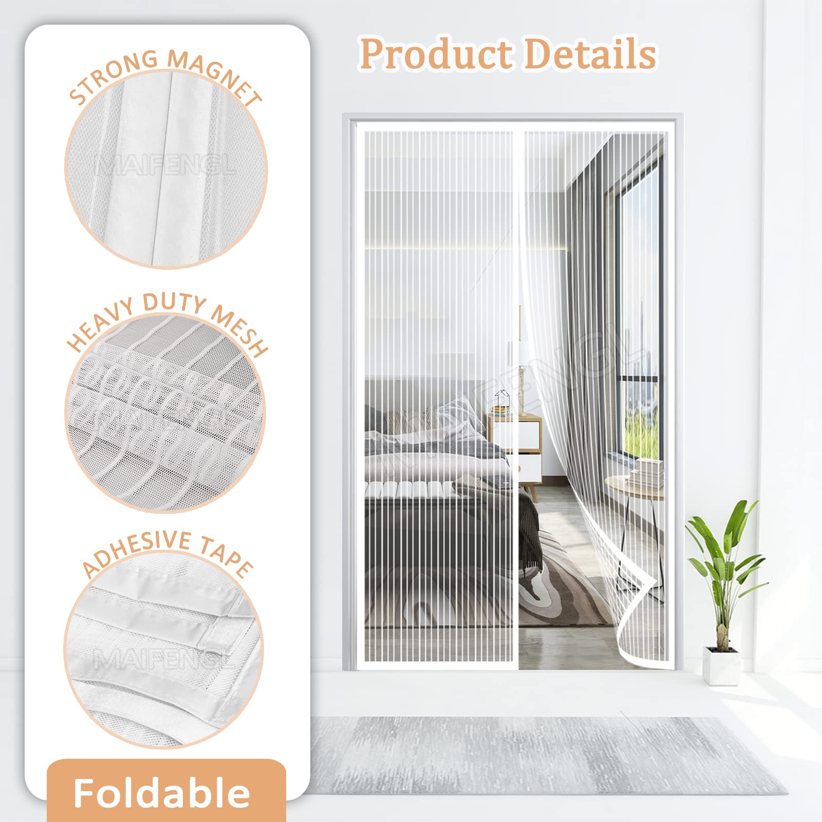 Mosquitera Puerta Magnetica Cortina Mosquitera Puerta Exterior De Tiras De  Plastico 90x210 Cm Con Cortinas Exterior, image size:1600x1600