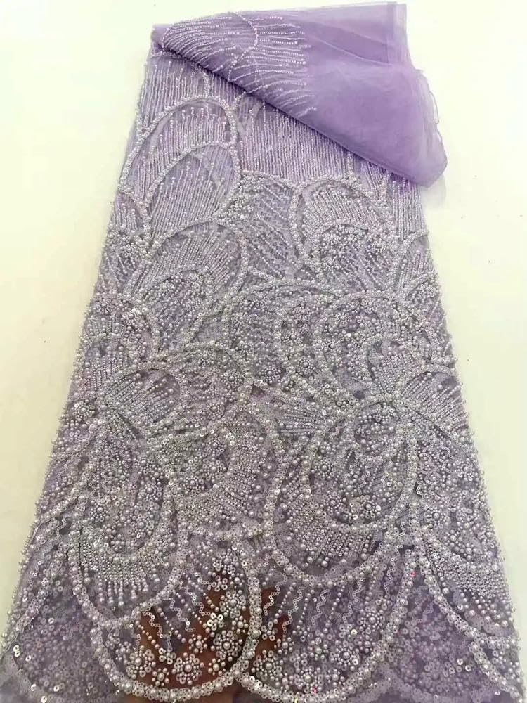 Tela de Tul Africano con Cuentas para Vestidos de Novia, Tela de Encaje con Lentejuelas, Moda Francesa