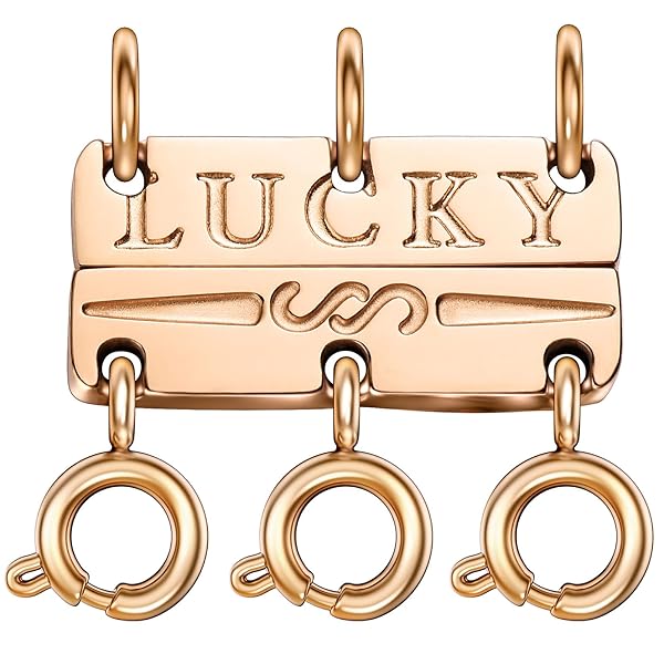 OHINGLT Lucky Necklace Layering Clasps Separator for Stackable, Rose Gold Plated Multiple Necklace Clasps for Women