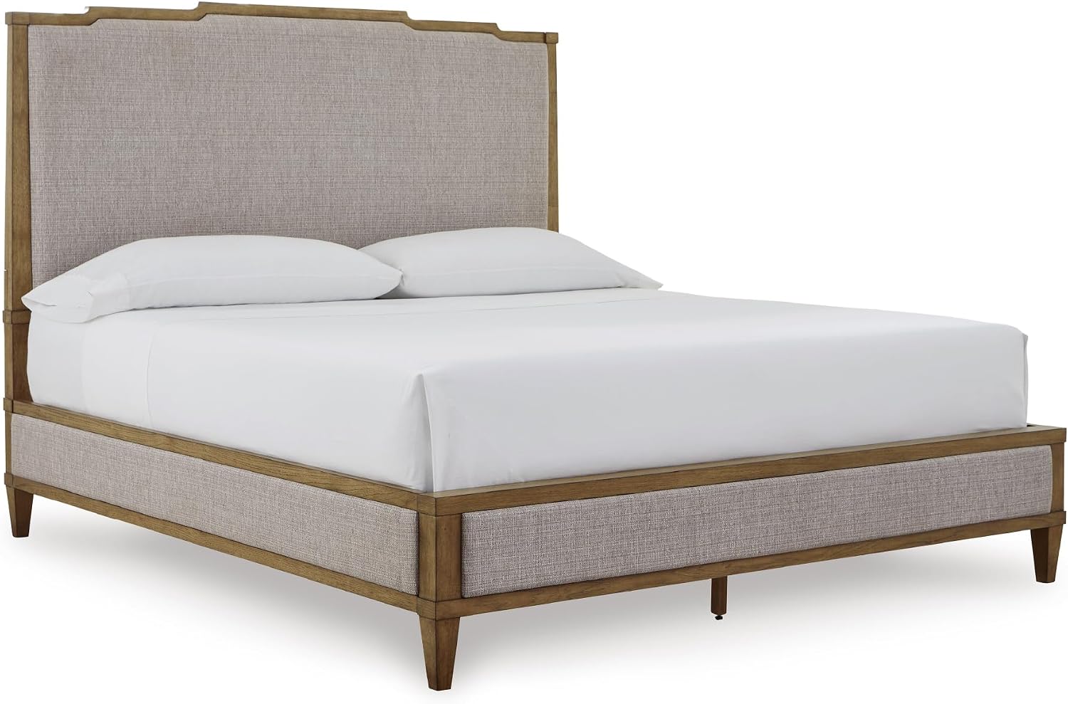 Signature Design by Ashley Sharlance King Upholstered Panel Bed | Hardwood and hickory veneer frame, Beige polyester upholstery, Mid-century modern style, Master bedroom use