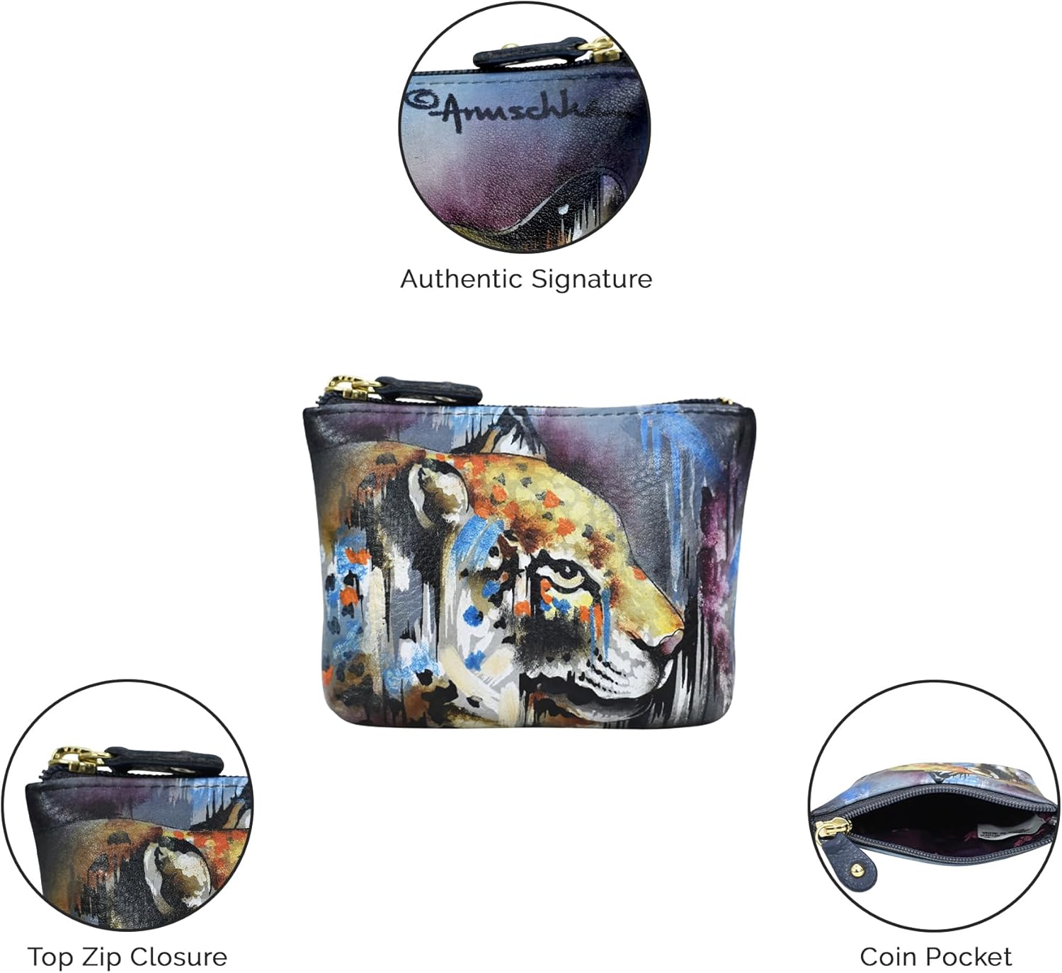 Anuschka Womens Leather Coin Purse, Genuine Soft Leather, Hand-painted Original Art - Image 5