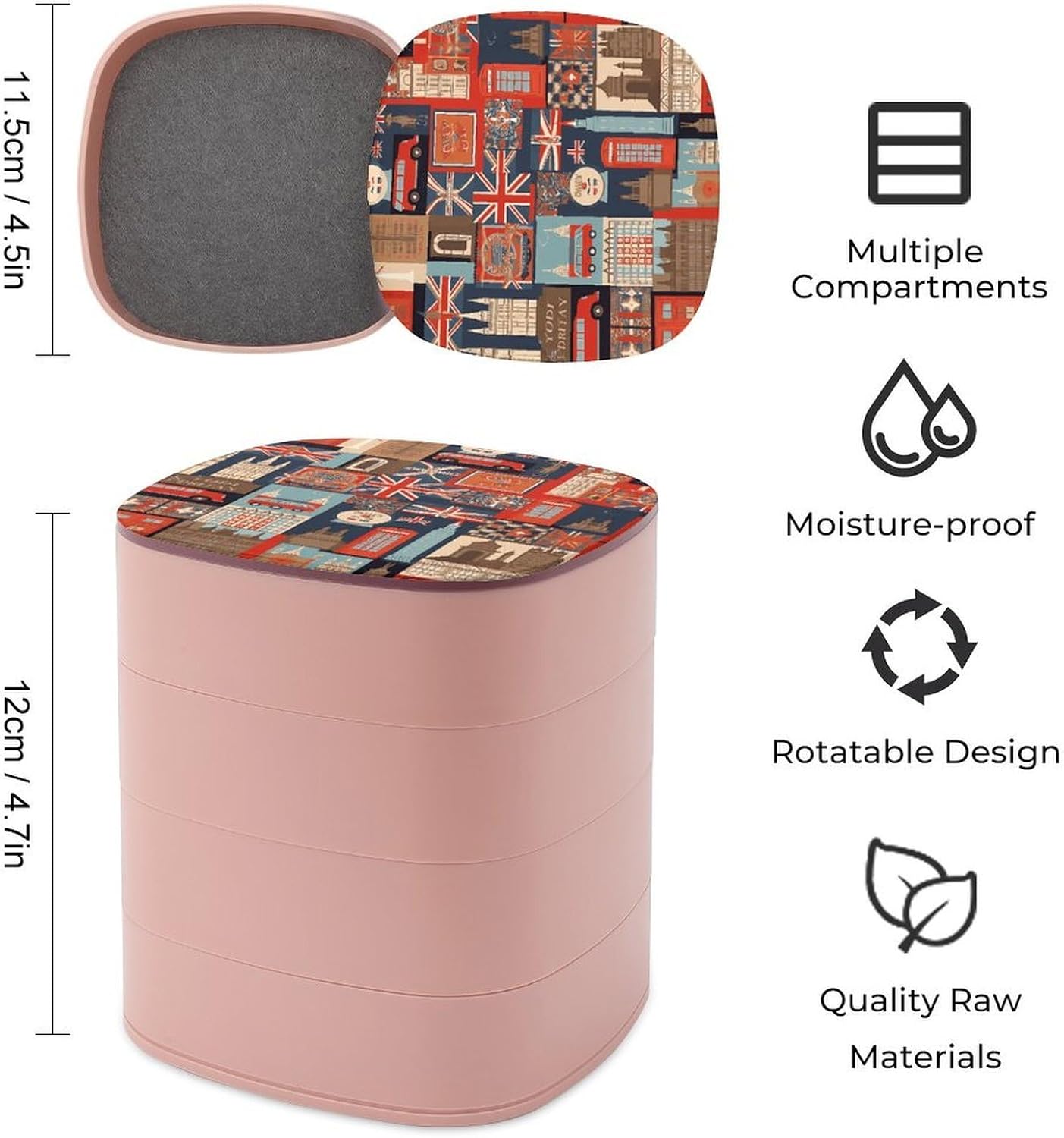 England Symbols 4-Layers 360°Rotating Jewelry Box image 2