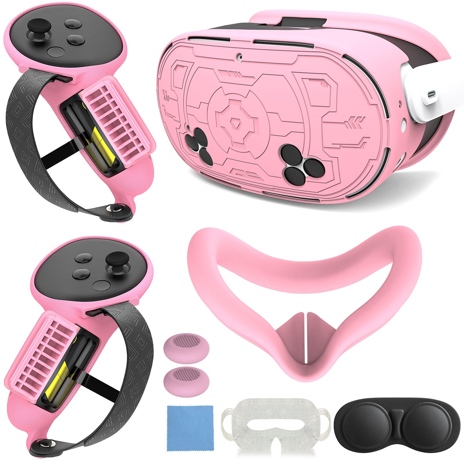 Juego de fundas compatibles con Meta Quest 3s, incluye empuñaduras largas de apertura de batería, carcasa de TPU VR, cubierta facial de silicona, cubierta de lente, juego de accesorios de