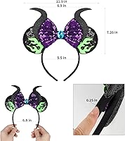 Vista 2 de FANYITY Orejas de ratón, diadema de lentejuelas con orejas de ratón para niños, niñas y mujeres (MN)