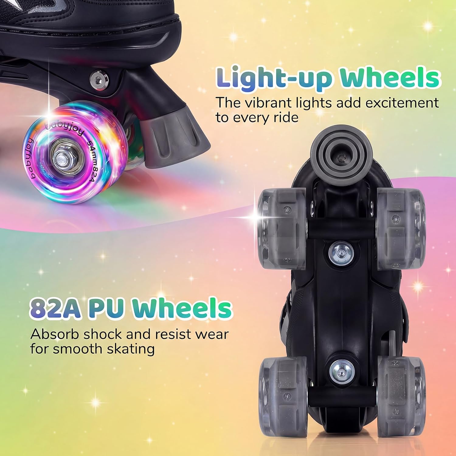 BABY JOY Roller Skates, 4 Sizes Adjustable Quad Skates for 5-14 Years Old Boys Girls Teens with Light-up Wheels & Safety Protection, Fun Illuminating Kids Skates - Image 4