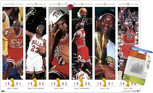 Miniatura 7 de Trends International Michael Jordan - Póster de pared de campeonatos, 22.37 x 34.00 pulgadas, paquete de póster premium y alfiler