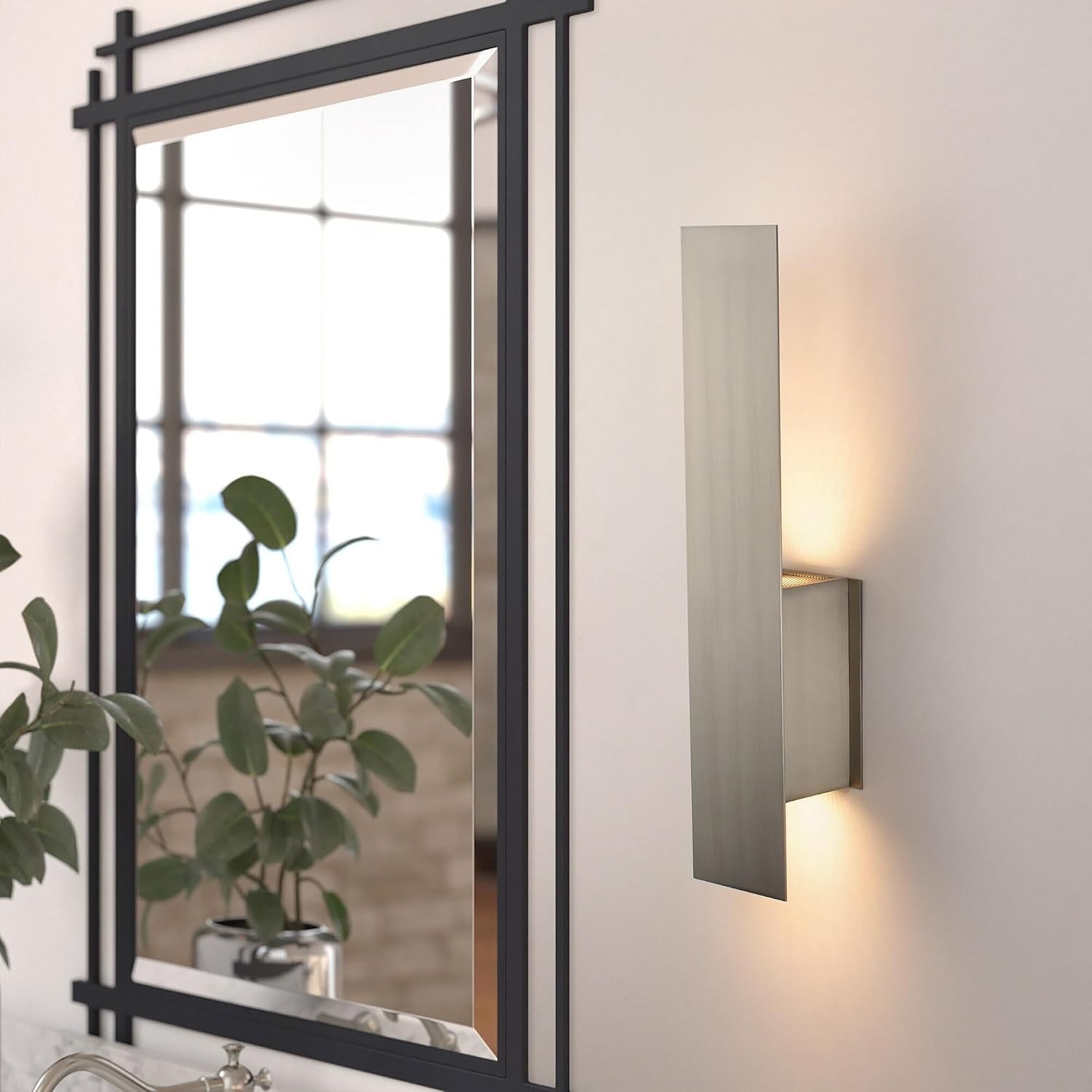 Reflex Modern Wall Sconce Indoor, Minimalist Up and Down Wall Light, Wall lamp for Entryway Hallway Bedroom Living Room Corridor Mirror Stairs, 2x7W Max GU10 Base, Brushed Nickel