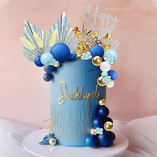 Miniatura 4 de Decoración bohemia para tartas de flores, bolas azul marino, feliz cumpleaños, decoración de pasteles, para boda, baby shower, cumpleaños,