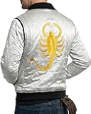 EASTIFIED Men's Drive Ryan Gosling Satin White Golden Embroidered Scorpion Quilted Lightweight Warm Windbreaker Bomber Jacket