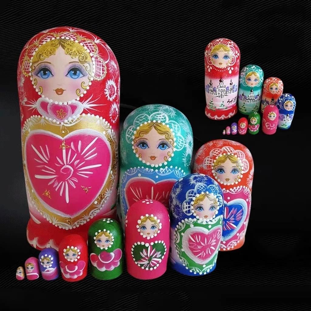 Matryoshka Cute Russian Matryoshka Dolls 10 Pieces Handmade Wooden Nesting Dolls Toys Home Decoration Blessing Gift