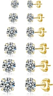 6 Pairs Stud Earrings for Men Hypoallergenic 925 Sterling Silver Stud Earrings with AAAAA Cubic Zirconia Diamond Stud Earrings for Women 2-7MM