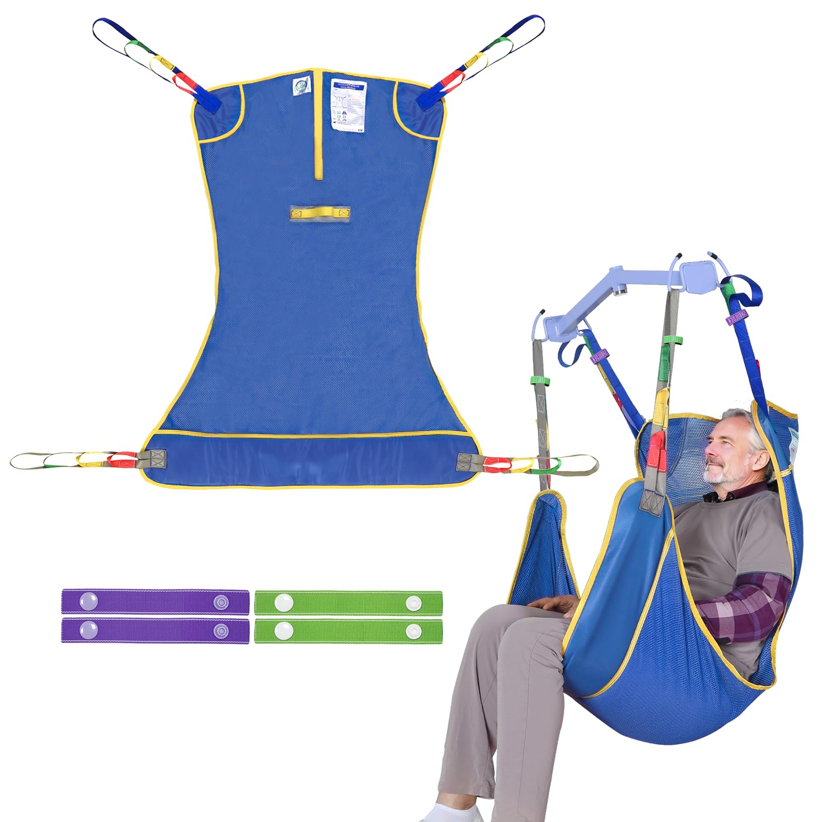 Sangle de Levage Universelle pour Patient, Sangle de Levage Médical pour Positionnement au Lit/Bain/Transfert pour Personnes Âgées, Handicapées, Patients Alités (Bleu, Taille Moyenne)