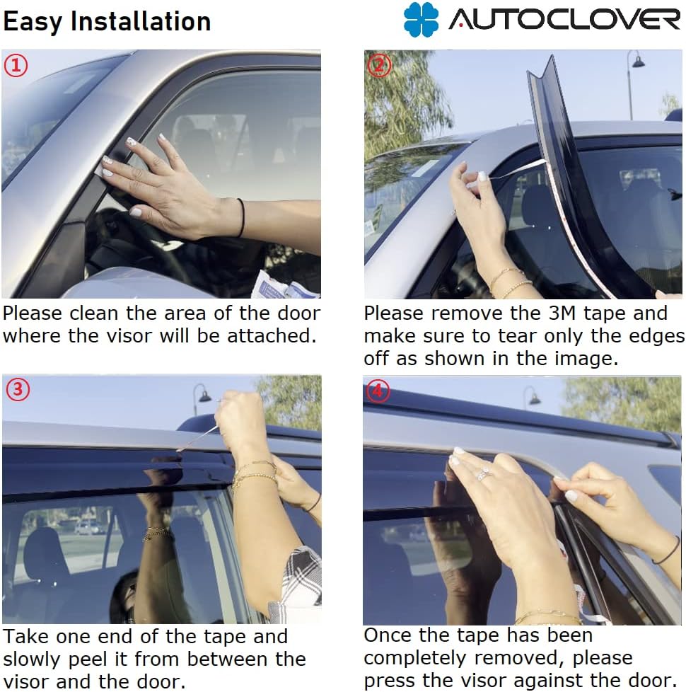 AUTOCLOVER Tape-On Rain Guards Window Visors 4 Pcs Set for Toyota 4Runner 2010-2024 (5th Gen) / Window Deflectors, Out-Channel Vent Shades (Smoked)