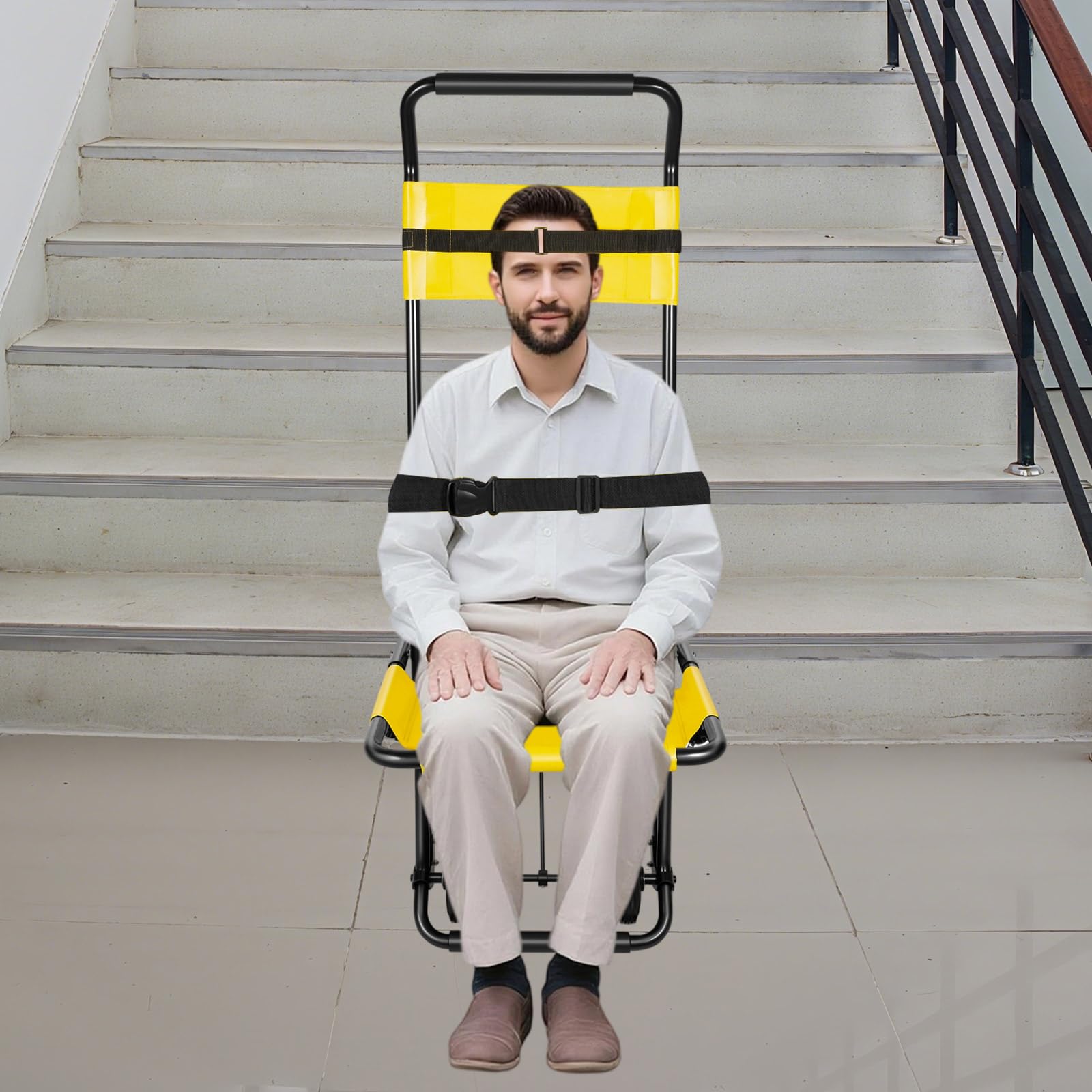 Silla de escalera con ruedas elevadora para silla de ruedas, 350,53 kg, portátil, plegable, con cinturones de seguridad y reposacabezas ajustable, capacidad de carga de 159 kg para rescate