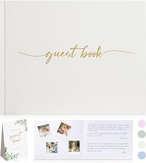 Linen Wedding Guest Book for Guests to Sign - The Perfect Photo Guest Book for Wedding Reception Bridal Shower,Baby Shower - 100 Pages Blank and Lined Acid Free Paper (Beige, No Year)