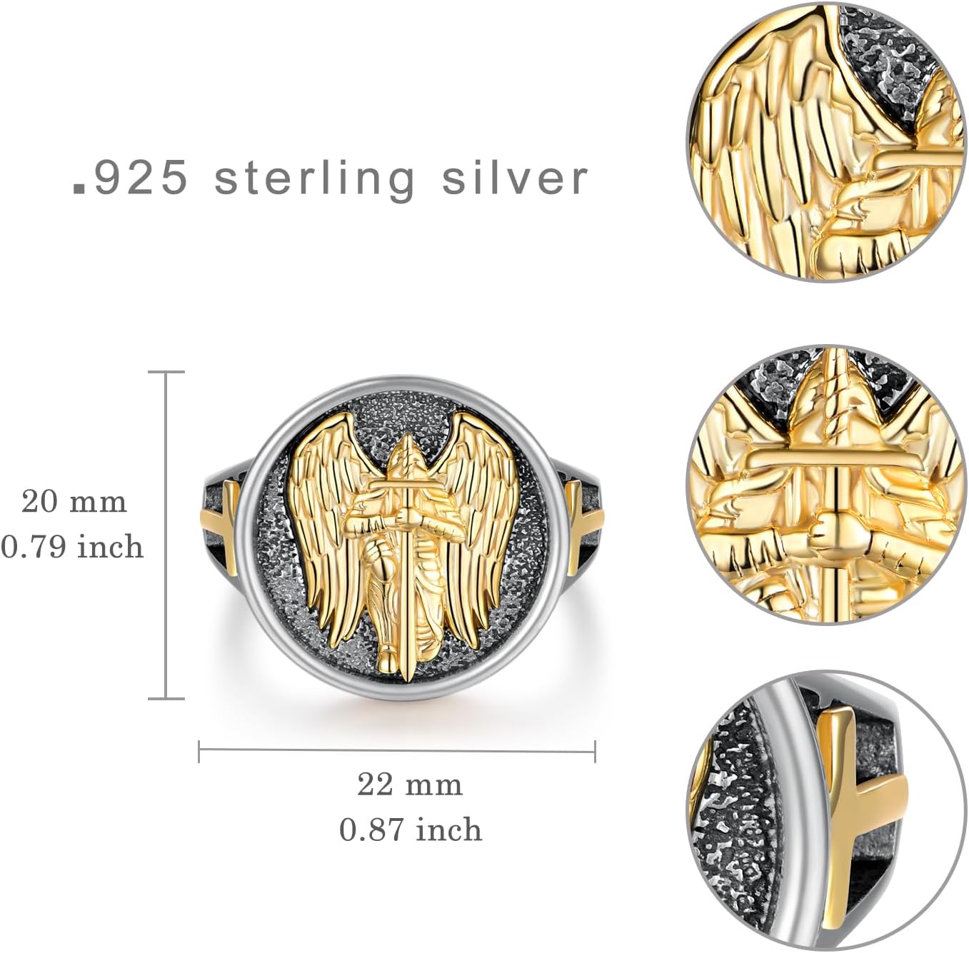 St Michael Ring 925 Sterling Silver St Michael the Archangel Ring for Men Religious Protector Archangel Michael Jewelry Gifts for Men Women - Image 4