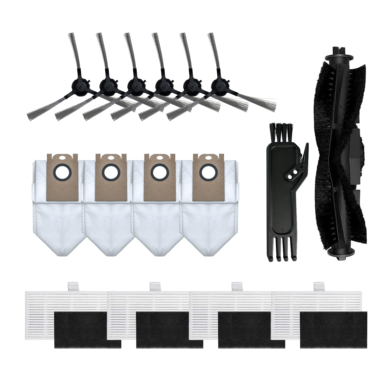 VONKO S6 Pro Pflegeset –1x Hauptbürste, 4x Filter, 4x Staubbeutel, 3x Seitenbürsten, 4x Wischtücher – Komplettzubehör für Saugroboter