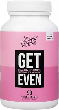 LIVELY VITAMIN CO. Get Even - Womens Hormonal Balance Blend - Helps Reduce Severity of Periods, PMS & Menopause - Eases Cramps & Bloating - Mood Regulation - Period Pain & Discomfort - 90 Count