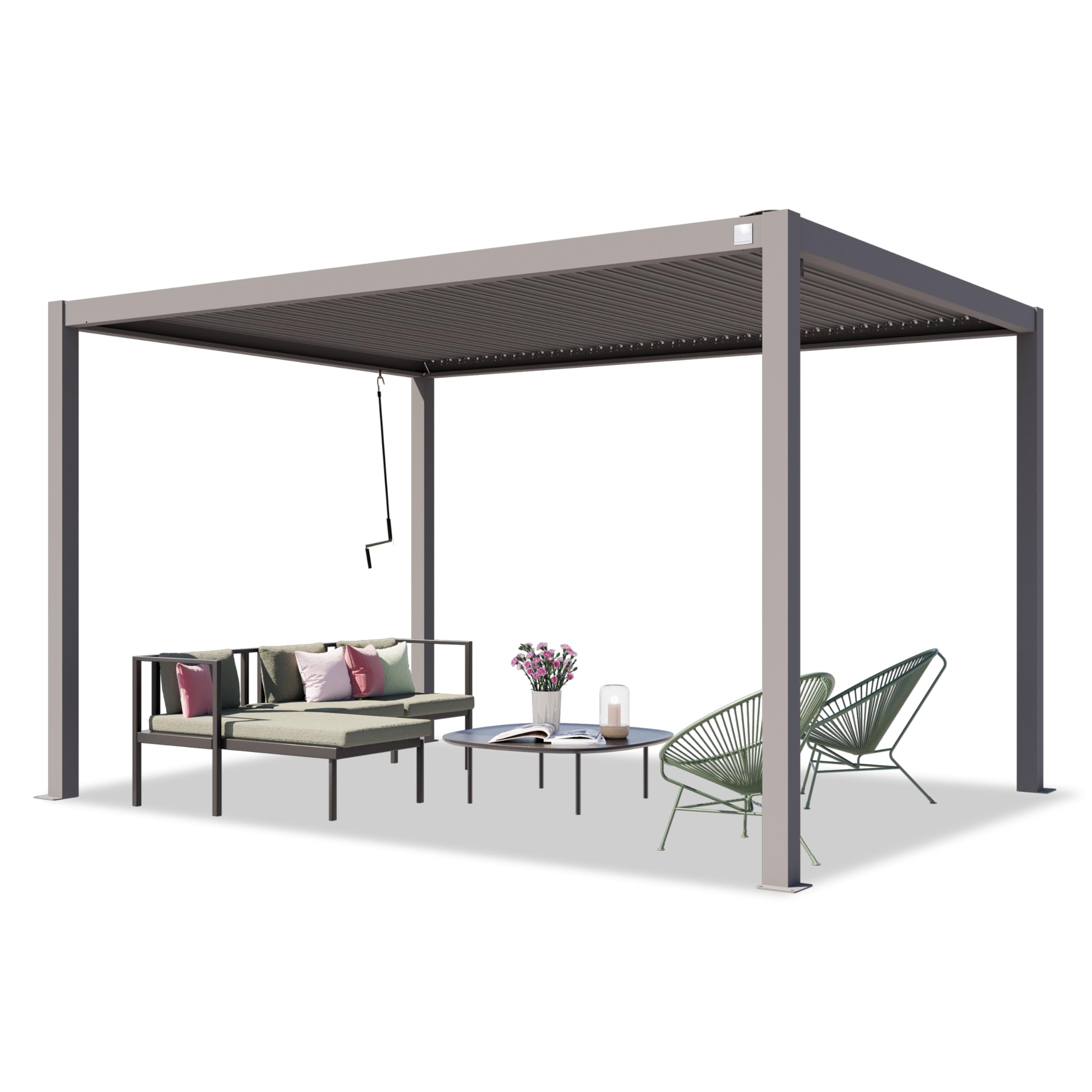 PRIMEYARD Pergola 3x4 m aluminium posts with louvered steel roof grey canopy
