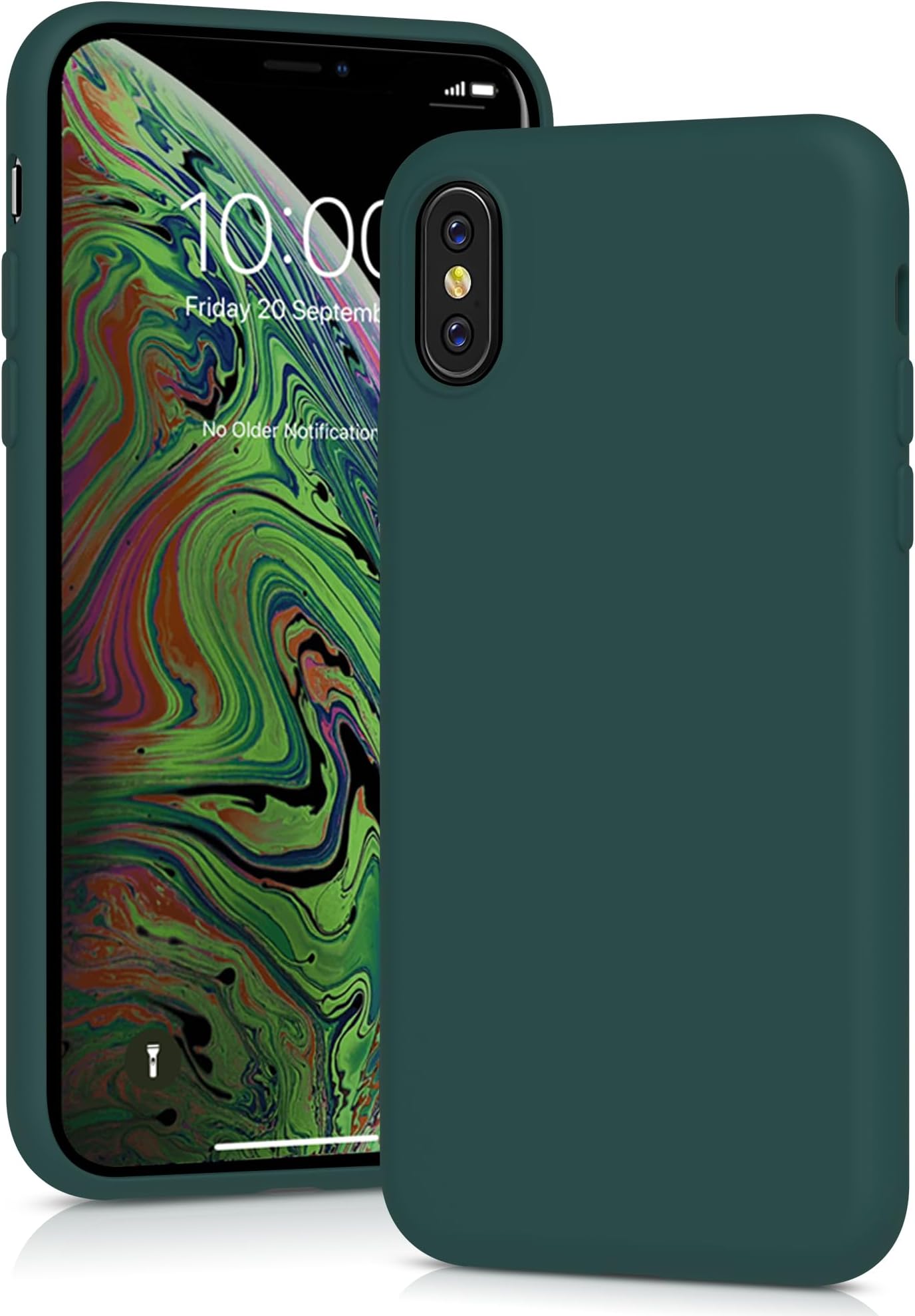 Silicone Case for iPhone X/XS, Soft-Touch, Shockproof, DustProof, Antiskid Full Body Armour Phone Cover for Apple iPhone X/XS - Dark Green
