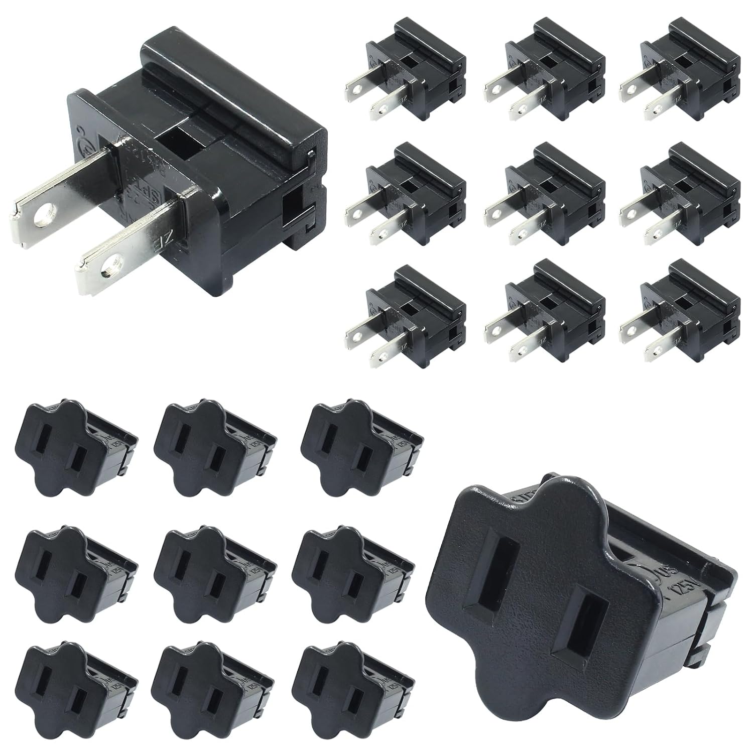 Bonsicoky 20 Pack SPT-1 Vampire Plugs Male and Female, Black | Zip Electrical Light End Plug, For Holiday Lights, Party Decoration