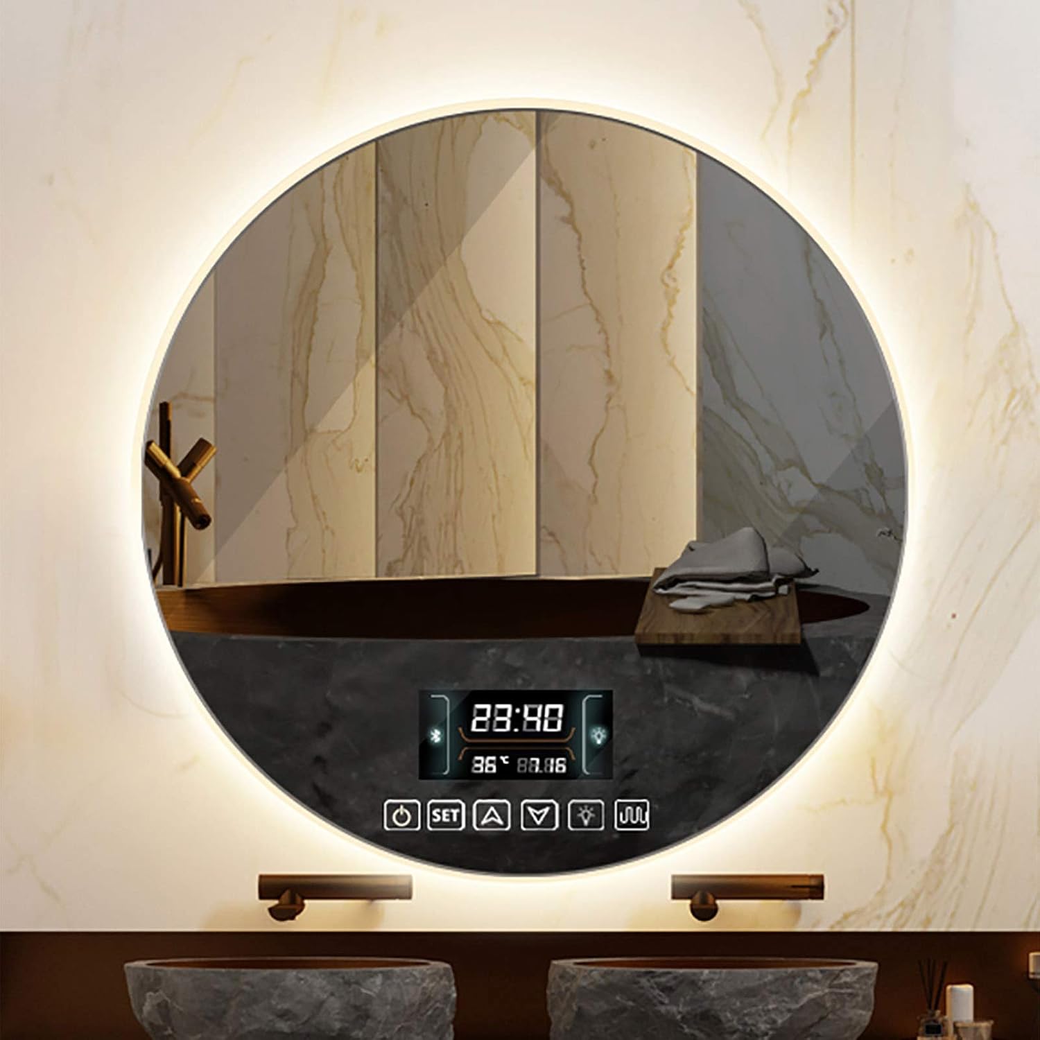 Amazon.com: Wall-Mounted Illuminated LED Light Bathroom Mirror Touch ...
