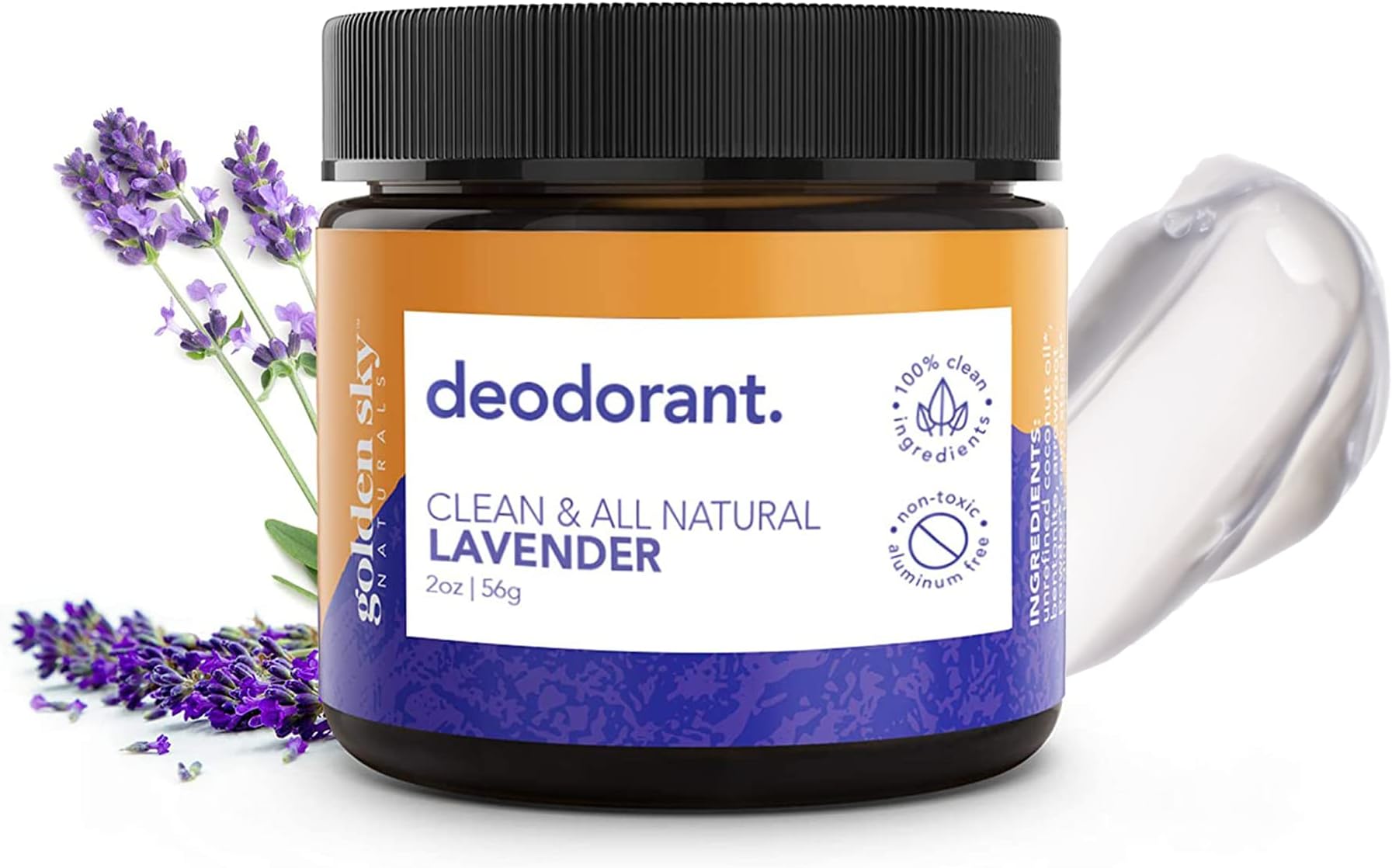 All Natural Deodorant Cream with Lavender Essential Oil, Aluminum-Free and Paraben-Free, Non-Toxic Deodorant for Sensitive Skin, 2oz