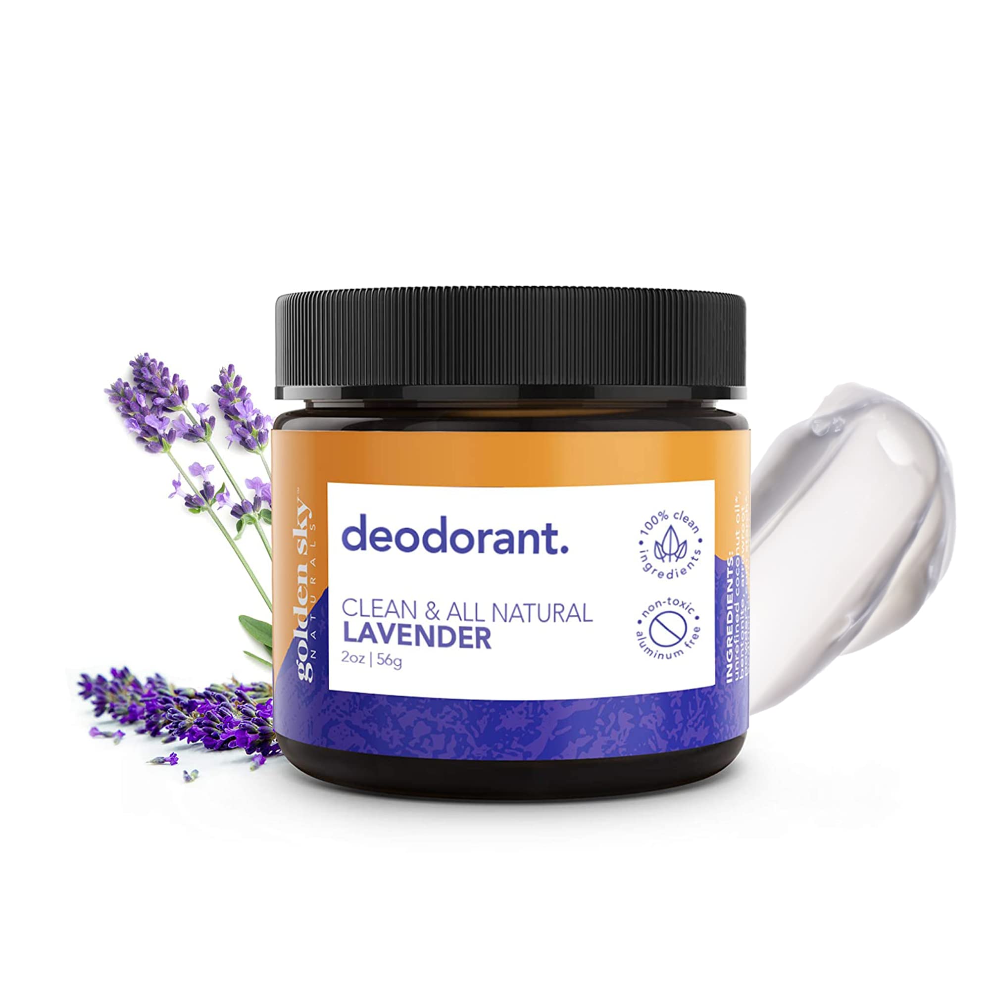 All Natural Deodorant Cream with Lavender Essential Oil, Aluminum-Free and Paraben-Free, Non-Toxic Deodorant for Sensitive Skin, 2oz