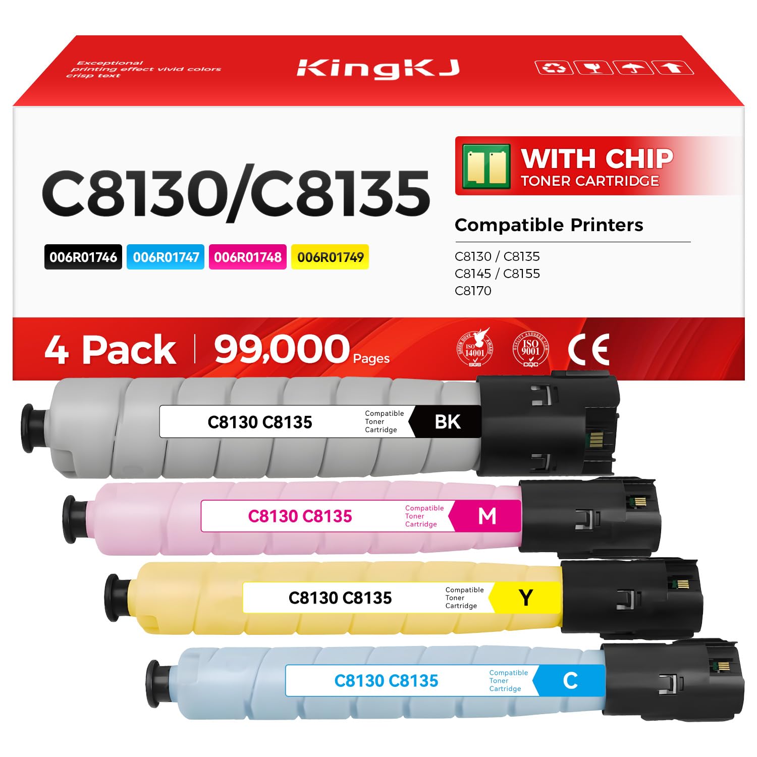 Compatible with Xerox AltaLink C8130 C8135 C8145 C8155 C8170 Toner Cartridge Set 4-Pack High Capacity Replacement for Xerox 006R01746 006R01747 006R01748 006R01749 Printer Black Cyan Magenta Yellow