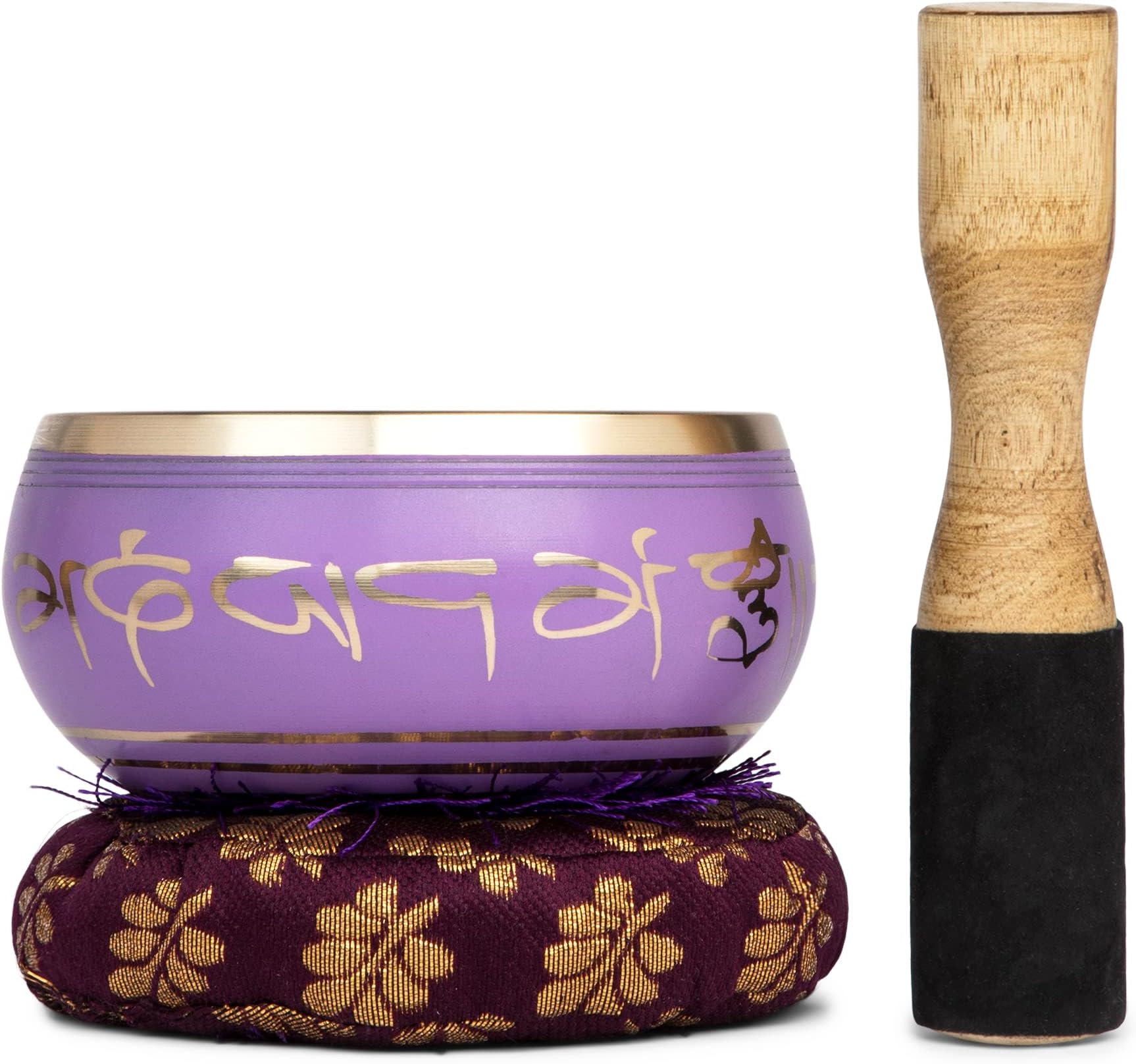 Telsha Purple Singing Bowl Set with Wooden Mallet and Cushion, Brass โ Unique, Tibetan Bowls for Meditation, Grounding, Experiencing Spiritual Oneness - Lightweight Bowl - Decor for Home, Yoga Studio