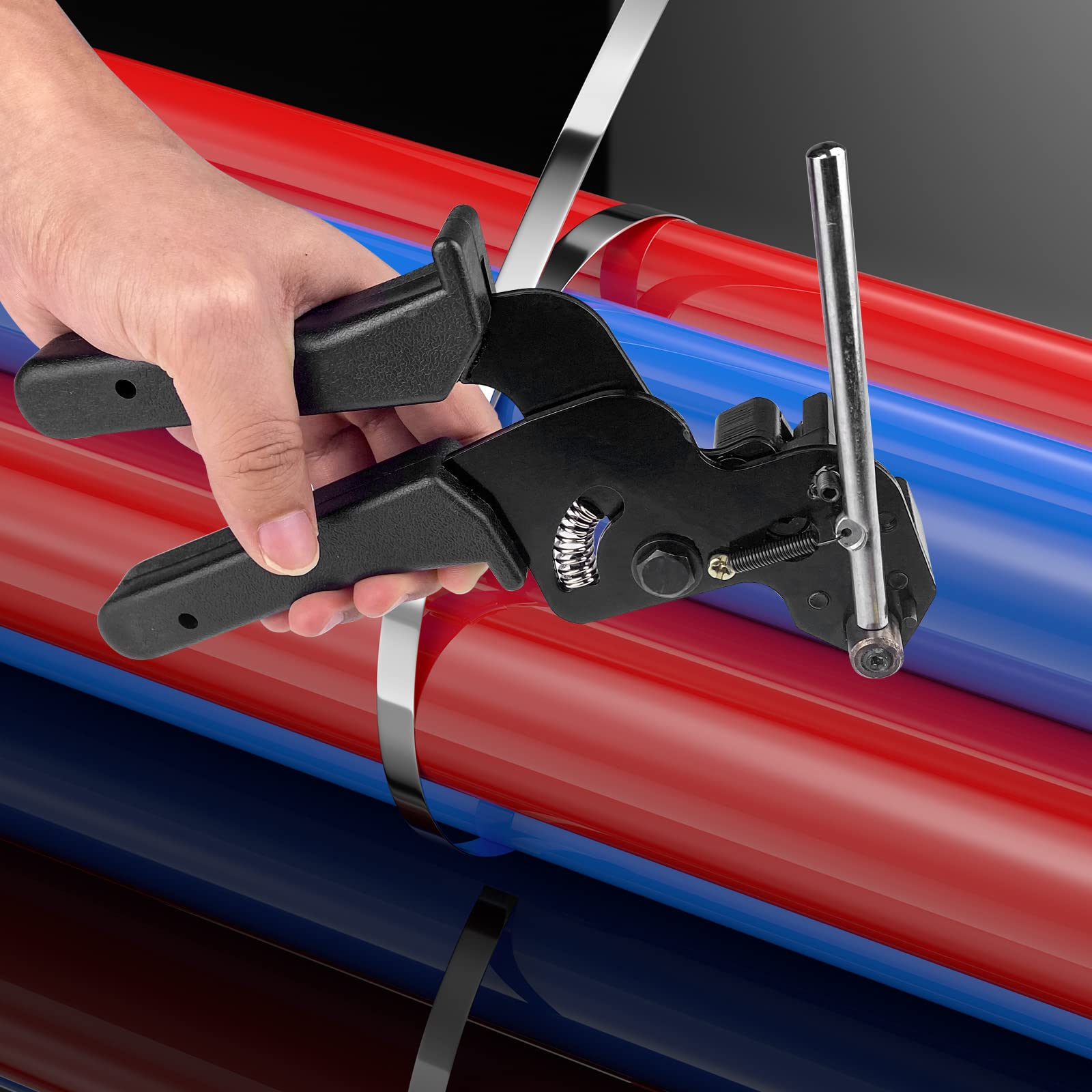 Pistola Per Fascette In Acciaio - Strumento Professionale Per Bloccare E Tagliare, Nero - Foto 6