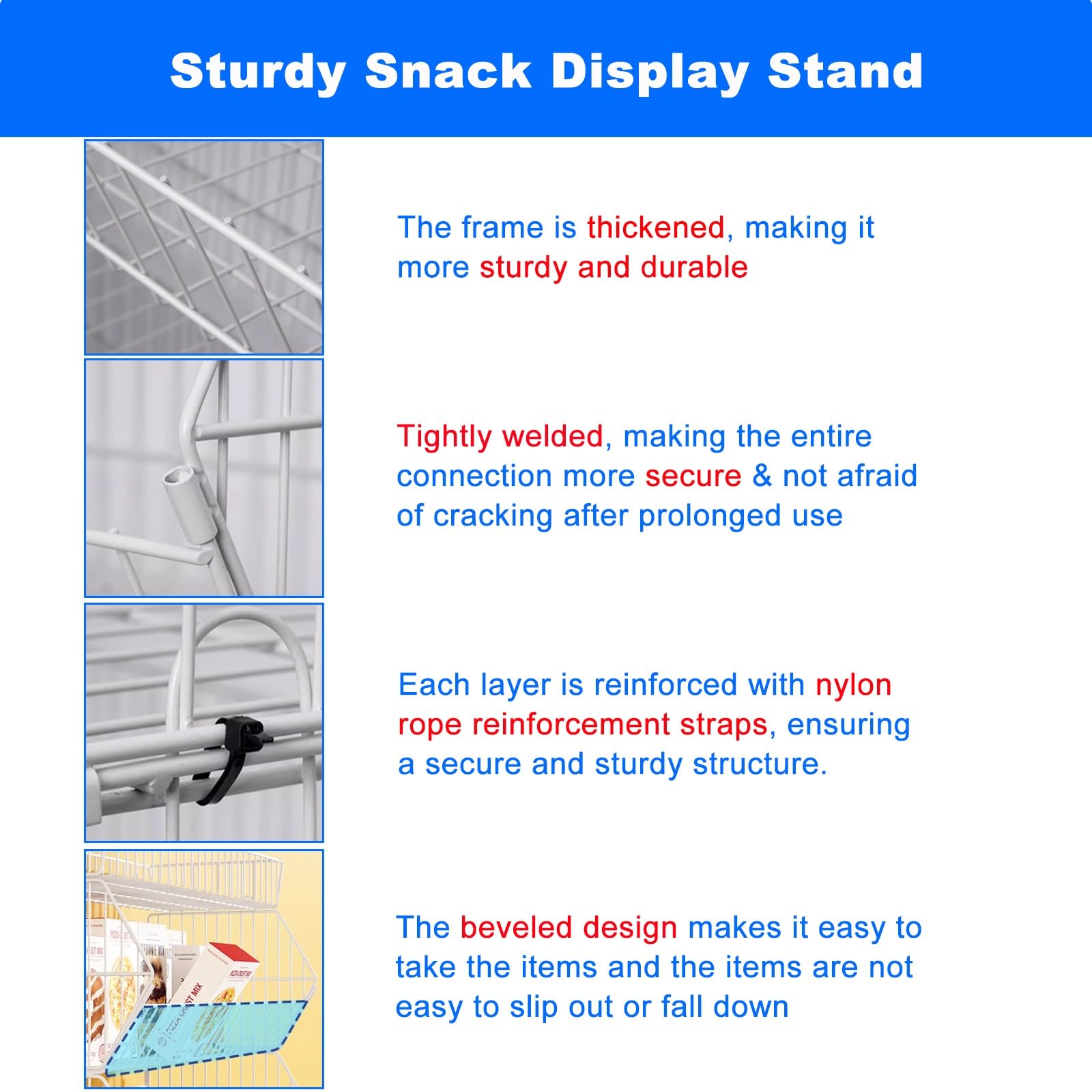 Snack-Regal im Supermarkt 5-lagiges Verkaufsdisplay-Rack, 140 cm hoher Snack-Organizer-Ständer for Bäckerei-Supermärkte und Privathaushalte, 23,6" 35,4" 47,2" langes Snack-Regal for kommerzielle Super