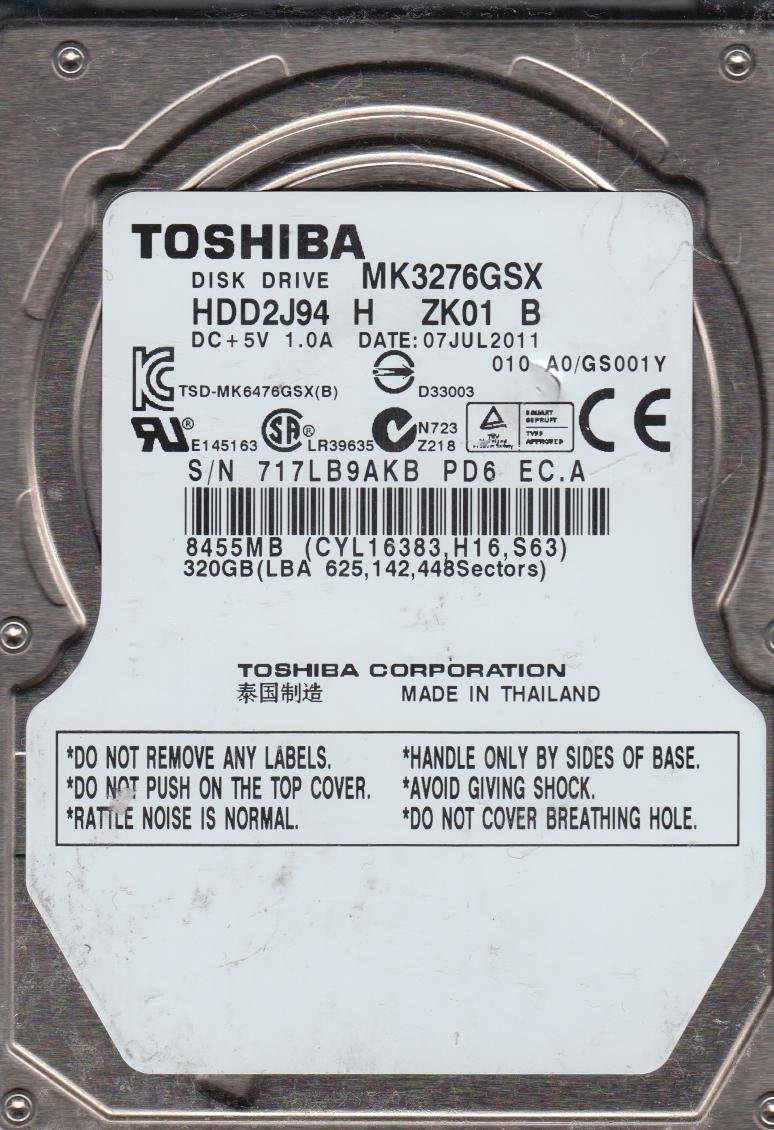 Original Toshiba hdd2j94 mk3276gsx 320 GB de disco duro de 2,5 "