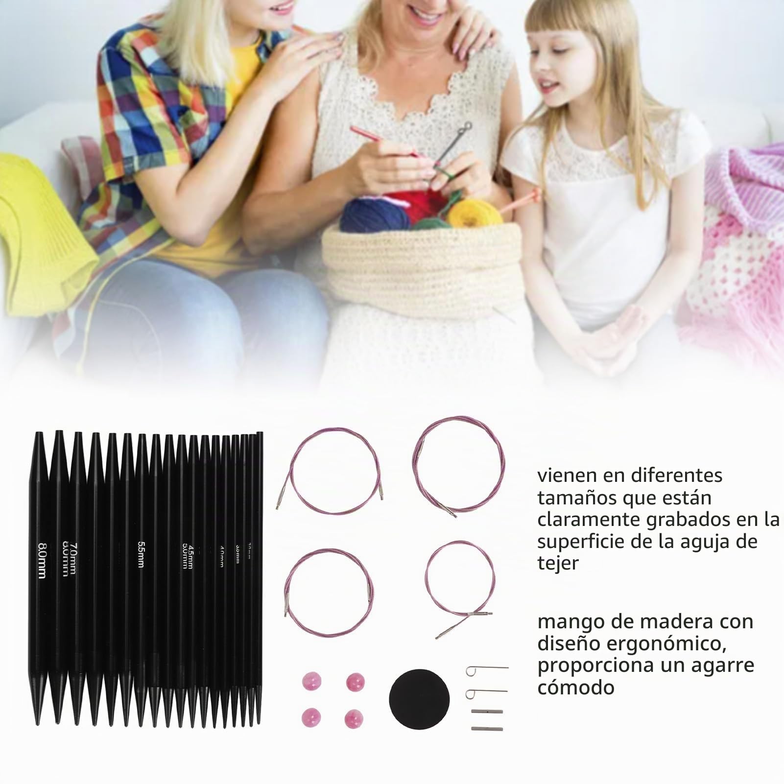 Juego de Agujas Circulares para Tejer, Juego de Agujas Circulares Ergonómicas Intercambiables de 3 a 8 Mm con Bolsa de Almacenamiento para Manualidades, Regalos para mamá, Abuela