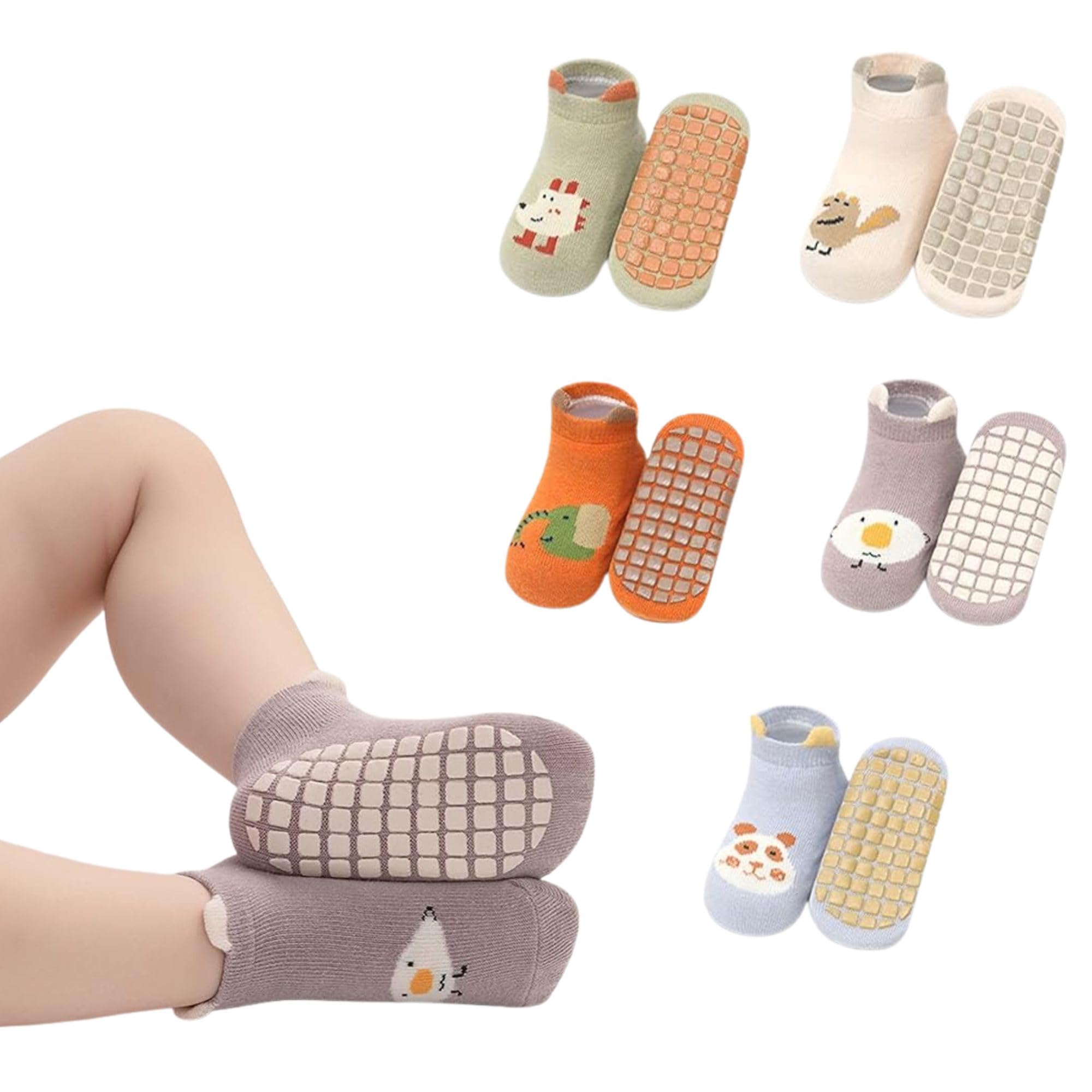 zoyzo 5 Pairs Ultra-Soft Cotton Baby Socks with Cartoon Design | Anti-Slip Grip Ankle Socks for Newborns & Toddlers (0–3 Years) | Non-Skid Soles | Multicolor Set-picture-20