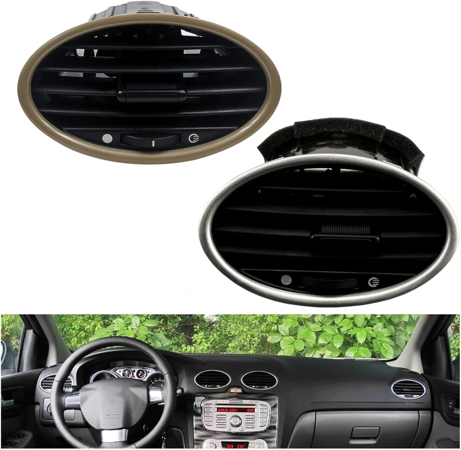 Automotive Air Conditioning Vents 4M51-A014L21-AD Front Dashboard Center Air Vent New Condition Fit for Ford Focus MK2 2005-2013 Nice-Looking(Gold)