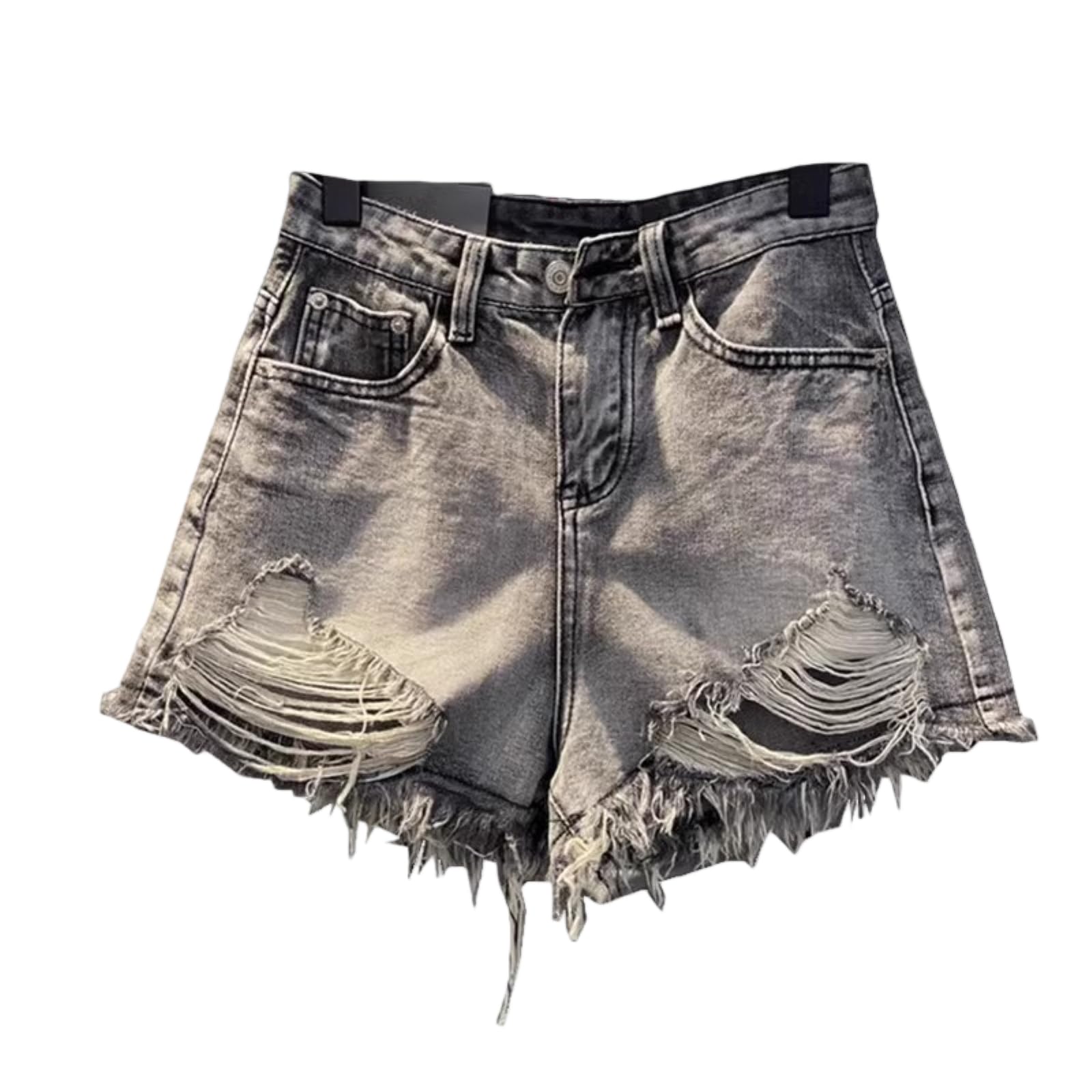 Tassel booty shorts noir avec détails gris perforé denim