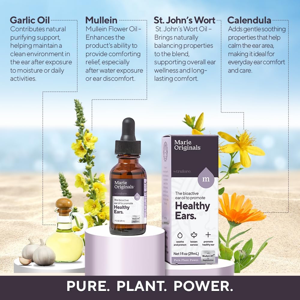 Marie Originals Natural Ear Oil Drops | Mullein Garlic Oil Ear Drops for Infection Prevention, Herbal Ear Ache Drops for Adults, Kids & Pets, Soothes Ear Pain & Wax Removal, Earache Remedies (1 Pack) - Image 3
