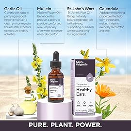 Marie Originals Natural Ear Oil Drops | Mullein Garlic Oil Ear Drops for Infection Prevention, Herbal Ear Ache Drops for Adults, Kids & Pets, Soothes Ear Pain & Wax Removal, Earache Remedies (1 Pack)